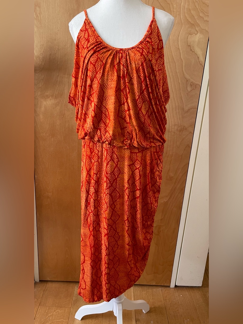 Orange Spaghetti Strap Snake Print Maxi Dress
